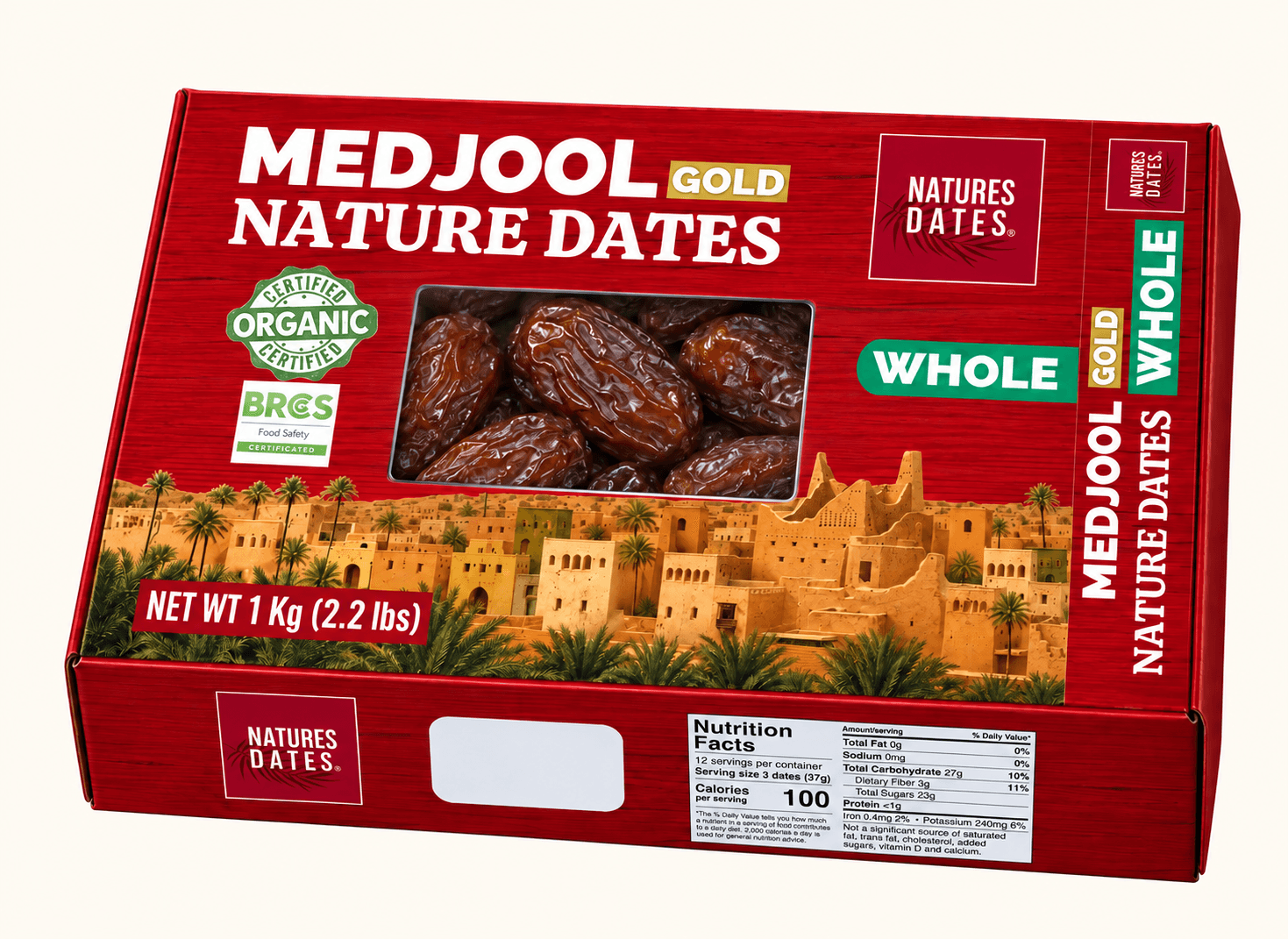 1 kg Whole Medjool Dates individual window box